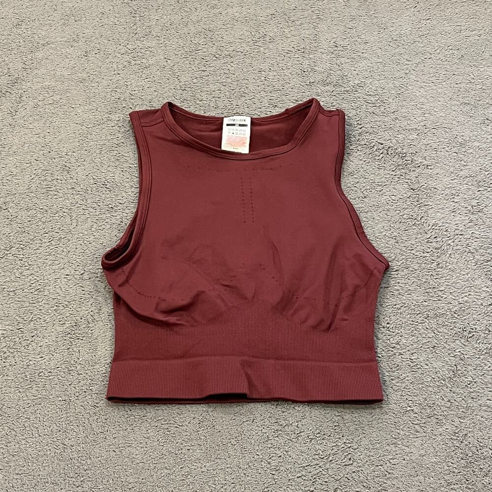 Gymshark Rust Burgundy Ribbed Seamless Crop Training Tank Top Women's Size XS